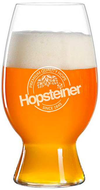 Beer glass with Hopsteiner logo